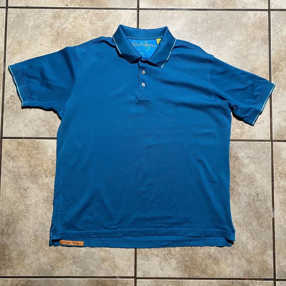 Robert Graham Men’s Shirt Golf Polo Mercerized Cotton Size XL Short Sleeve Blue